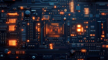 A background featuring various elements of a printed circuit board, designed as a dynamic digital wallpaper.