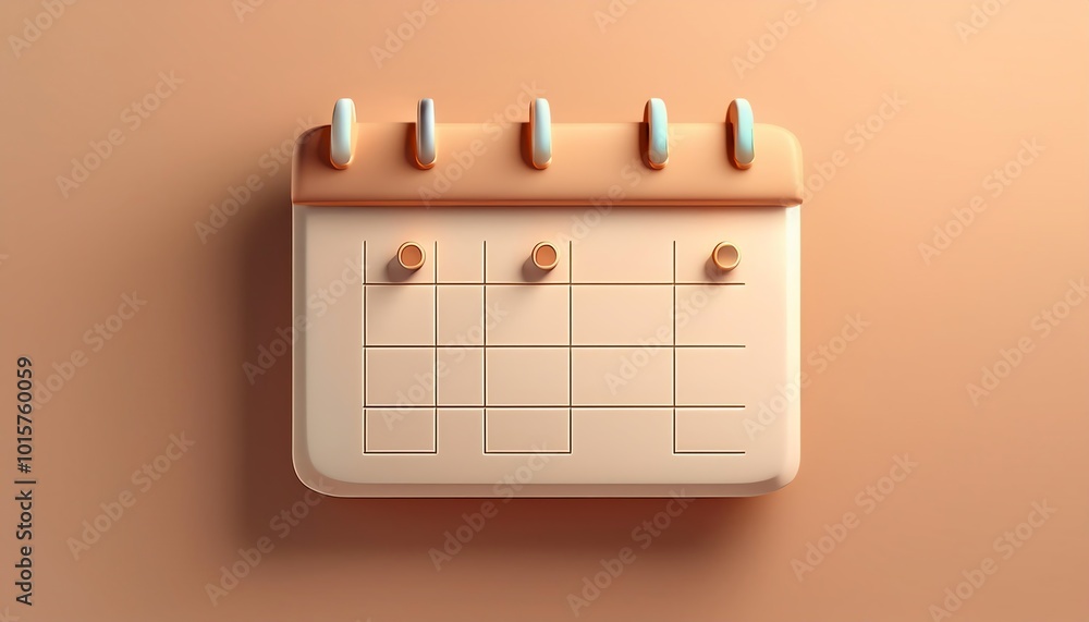 Poster a minimalistic calendar with a peach background, featuring a grid layout and circular markers, ideal