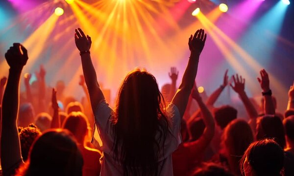 happy crowd in a concert hall