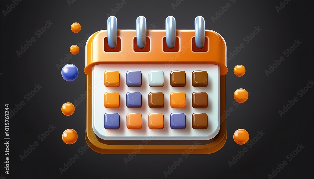 Poster a colorful calendar icon featuring a grid layout with varying colored blocks against a dark backgrou