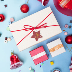Charming white and red gift box adorned with a beautiful ribbon, perfect for any special occasion...