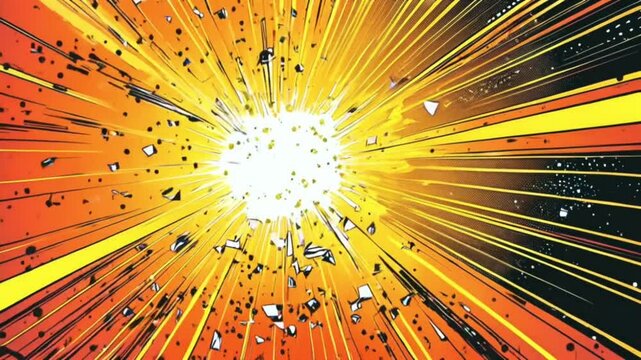Comic Book Action Layout Background With Power Fx/ 4k animation of a powerful comics like page layout background with halftone dots and dynamic action speed sunbeams effects