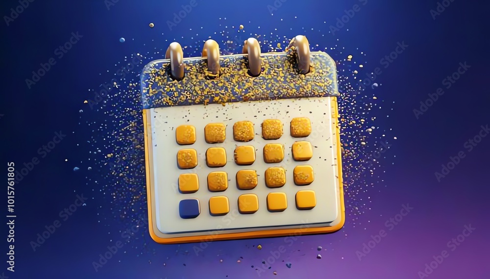 Poster a colorful calendar design with large buttons and a vibrant background, symbolizing organization and