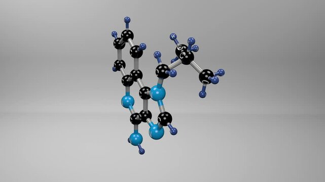 Imiquimod molecule. Molecular structure of Aldara, immune response modifier commonly used to treat warts of the genital and anal areas.