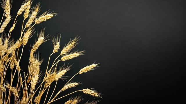 Golden wheat stalks arranged against a black background