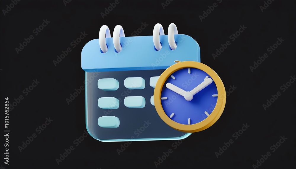 Poster a digital calendar icon shows a schedule with a clock, representing time management and planning.