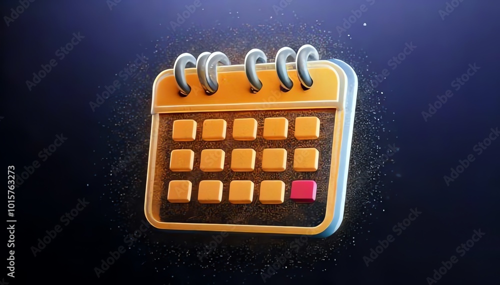 Poster a colorful calendar icon with a spiral binding, featuring distinct date squares and a highlighted da