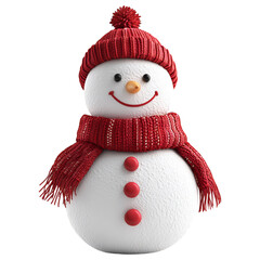 Cute snowman with a red hat and scarf on a transparent background.
