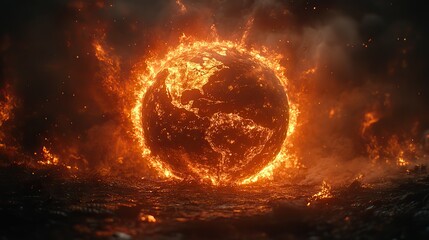 Obraz premium A burning earth conveys the catastrophic effects of climate change on our planet and its fragile ecosystems.