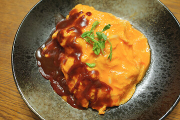 Omelet rice with demiglace sauce