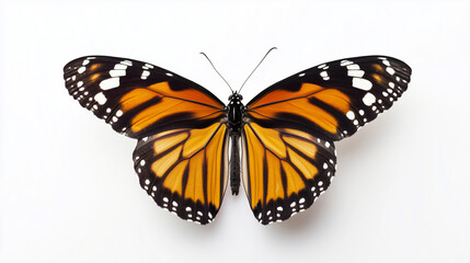 Fototapeta premium a magnificent monarch butterfly with its iconic orange and black wings, elegantly displayed against a pure white background. 
