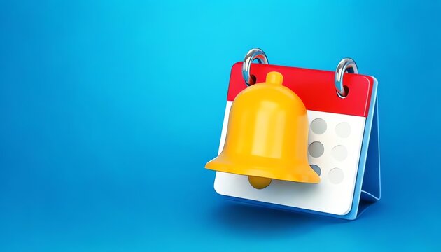 A colorful calendar icon with a yellow notification bell symbolizes reminders and alerts for scheduled events.