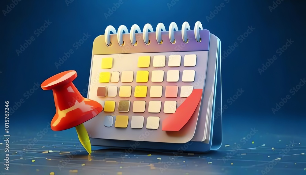 Poster a colorful calendar with a red pushpin, illustrating scheduling and organization concepts in a moder