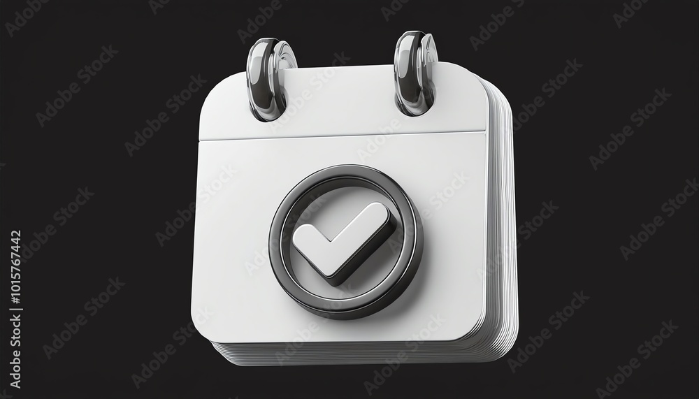 Poster a minimalist calendar icon featuring a checkmark, symbolizing scheduling or task completion.