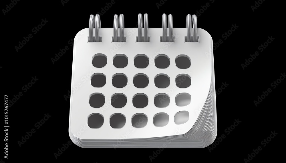 Poster a digital calendar icon featuring a grid layout with prominent rings at the top, indicating a typica