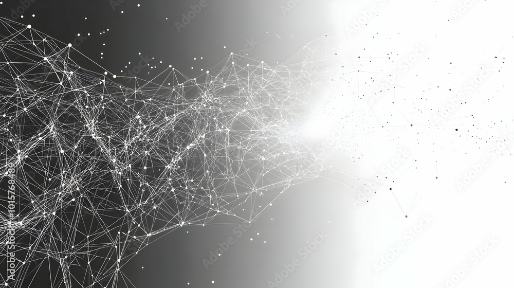 Aufkleber abstract white network of interconnected dots and lines flowing from dark gray to white background