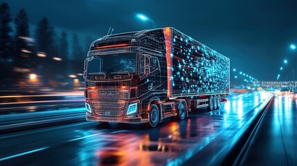 Fototapeta premium Truck shipping cargo digital wireframe technology 