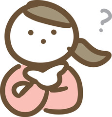 顎に手を当てて考えている女性