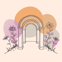 A lush green garden path surrounded by an archway