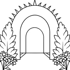 A lush green garden path surrounded by an archway