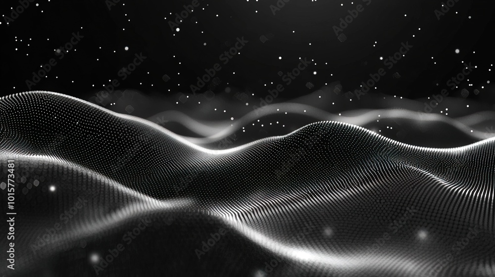 Poster digital abstract background with connected line and dots, wave flow