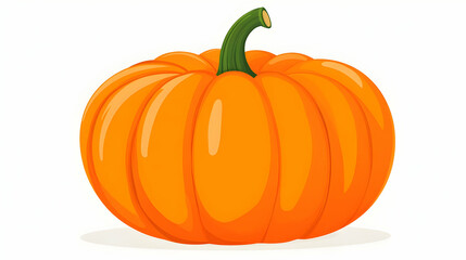A Vibrant Orange Pumpkin with a Green Stem, Isolated on a White Background, Illustration