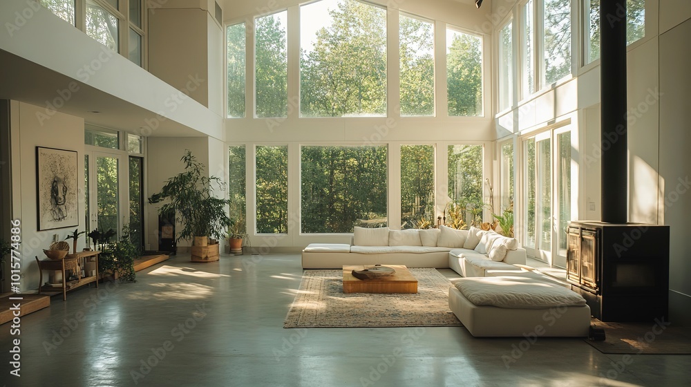 Wall mural A photo of a spacious family room with natural light. 