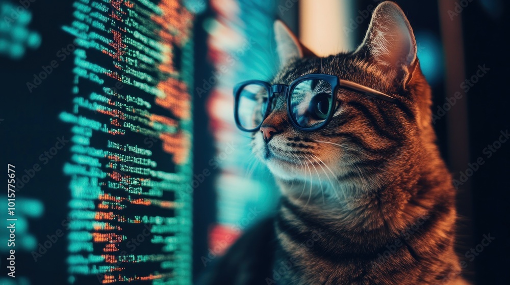 Poster cat coding with glasses