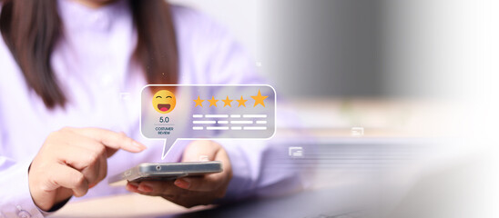 Customer review satisfaction feedback survey concept. Customer can evaluate quality of service...