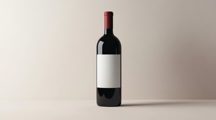Red wine bottle with blank white label. Wine advertising template
