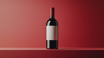 Red wine bottle with blank white label. Wine advertising template