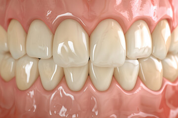 Highly Detailed 3D Illustration of a Set of Human Teeth Showing Enamel and Gum Health for Medical and Dental Use