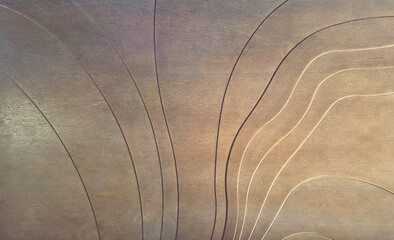 Random multi layer or layered wood panel with waves and curves surfaces, layering concept with random wavy curves shapes. Architecture and interior design finishes, wall panel design.