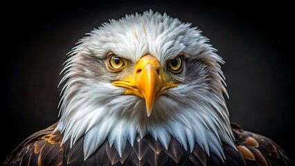 Obraz premium A Close-Up Portrait of a Bald Eagle's Intense Gaze, Revealing the Complexity of its Feathered Head and Sharp Beaked Features
