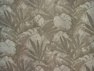 Fototapeta premium Random floral and leaves foliage wallpaper seamless background texture, in vintage classic warm grey and light beige color.