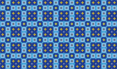 Seamless floral geometric pattern with blue combination square background. Perfect for printing, design backgrounds, wallpaper and tiles, gift wrapping