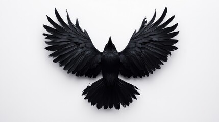 Obraz premium Black bird with spread wings, isolated on white background.