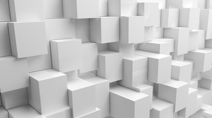 A background banner with randomly shifted white cube boxes creating a block pattern, isolated on a white background with space for copy.

