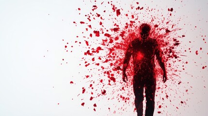 A silhouette immersed in vibrant red splashes on a white background.