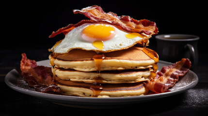 Classic pancake photo, Pancake, with a side of crispy bacon and eggs