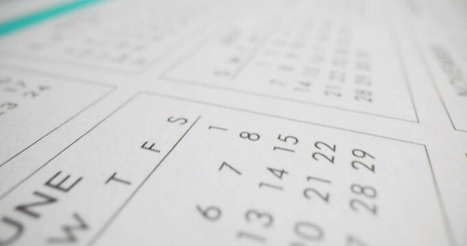 Yearly calendar pages with dates
