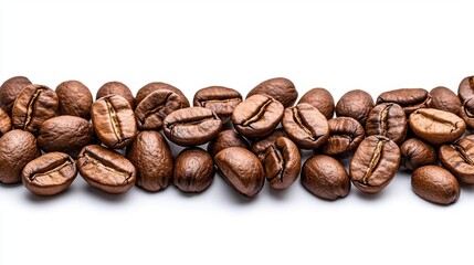 Naklejka premium A photostock images of coffee beans scattered on a clean white background