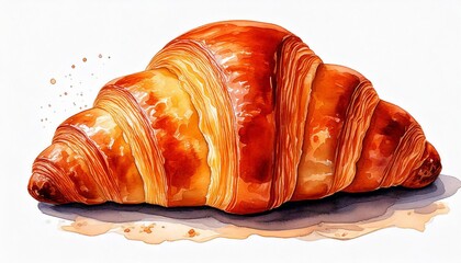 Freshly baked croissant, golden and flaky, isolated on white Watercolor illustration.