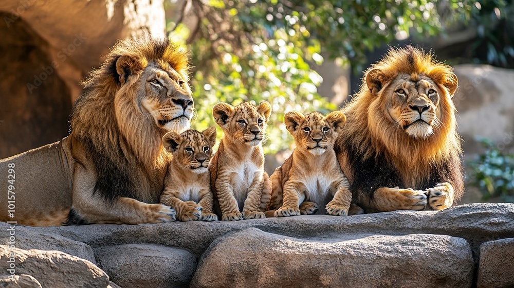 Wall mural A photograph of a family of Lion, highlighting the importance of family and community within the cycle of life. 