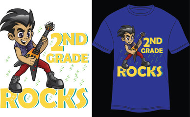 2ND GRADE ROCKS-  Guitar Outline Tee Shirt, Country Music Guitarist, Guitar Player Shirt, Funny Guitar Shirts For Men, 
