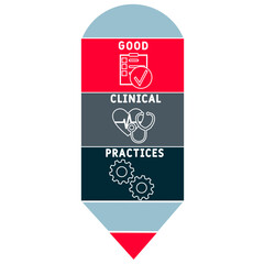 GCP - Good Clinical practices acronym. medical concept background. vector illustration concept with keywords and icons. lettering illustration with icons for web banner, flyer, landing pag