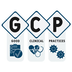 GCP - Good Clinical practices acronym. medical concept background. vector illustration concept with keywords and icons. lettering illustration with icons for web banner, flyer, landing pag