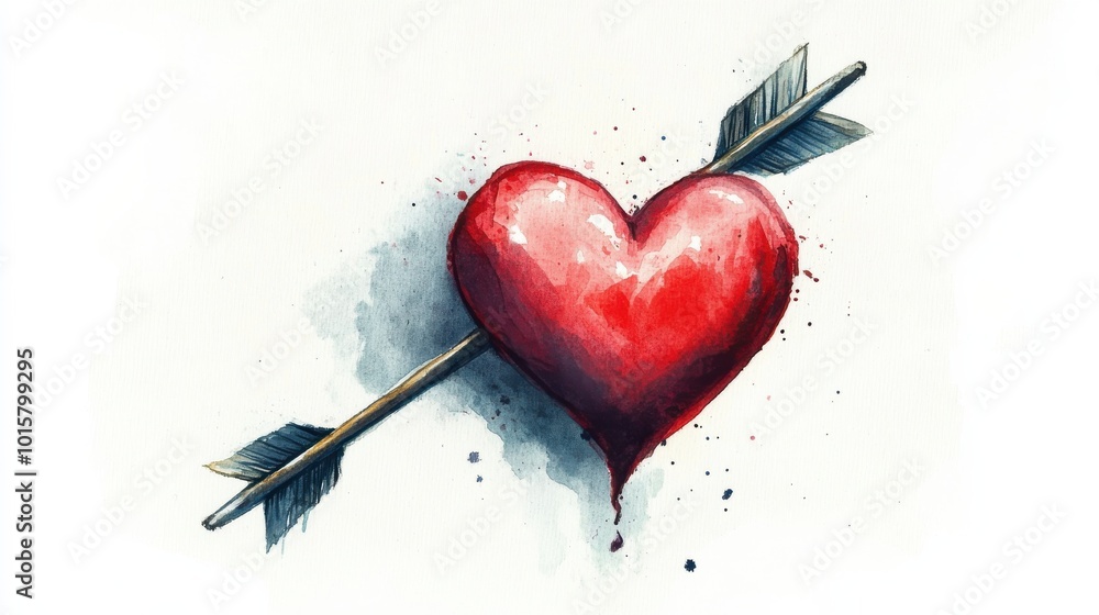 Aufkleber Artistic representation of a heart pierced by an arrow with splashes of color reflecting a theme of love and passion