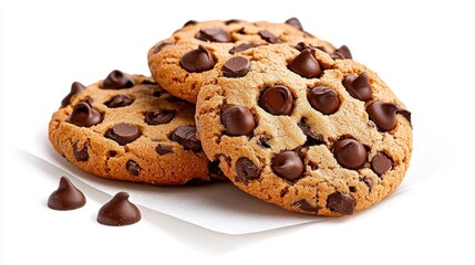 Fototapeta premium A photostock image of chocolate cookies on a white parchment paper on a clean white background