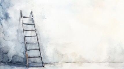 A wooden ladder stands against a blank wall in a softly lit room during the early morning hours, evoking a sense of simplicity and hope